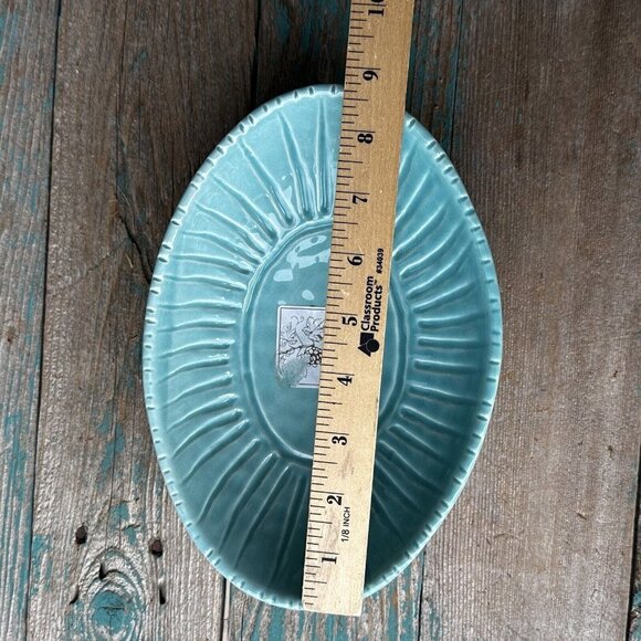 Majoliche Jessica Ceramic Oval Bowl Turquoise Dimpled Rib Art Deco Italy 8.75" - Picture 9 of 10